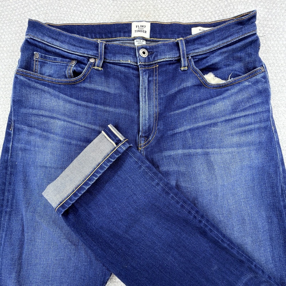 Flint and Tinder Selvedge Jeans Mens 34x34 Slim Fit Stretch Denim Made In USA
